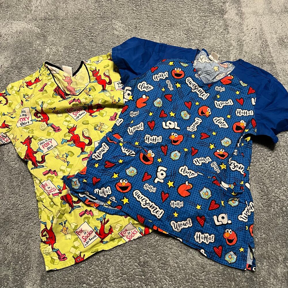 Women Scrub Tops Shirt Lot Womens Medium Dr Seuss Sesame Street